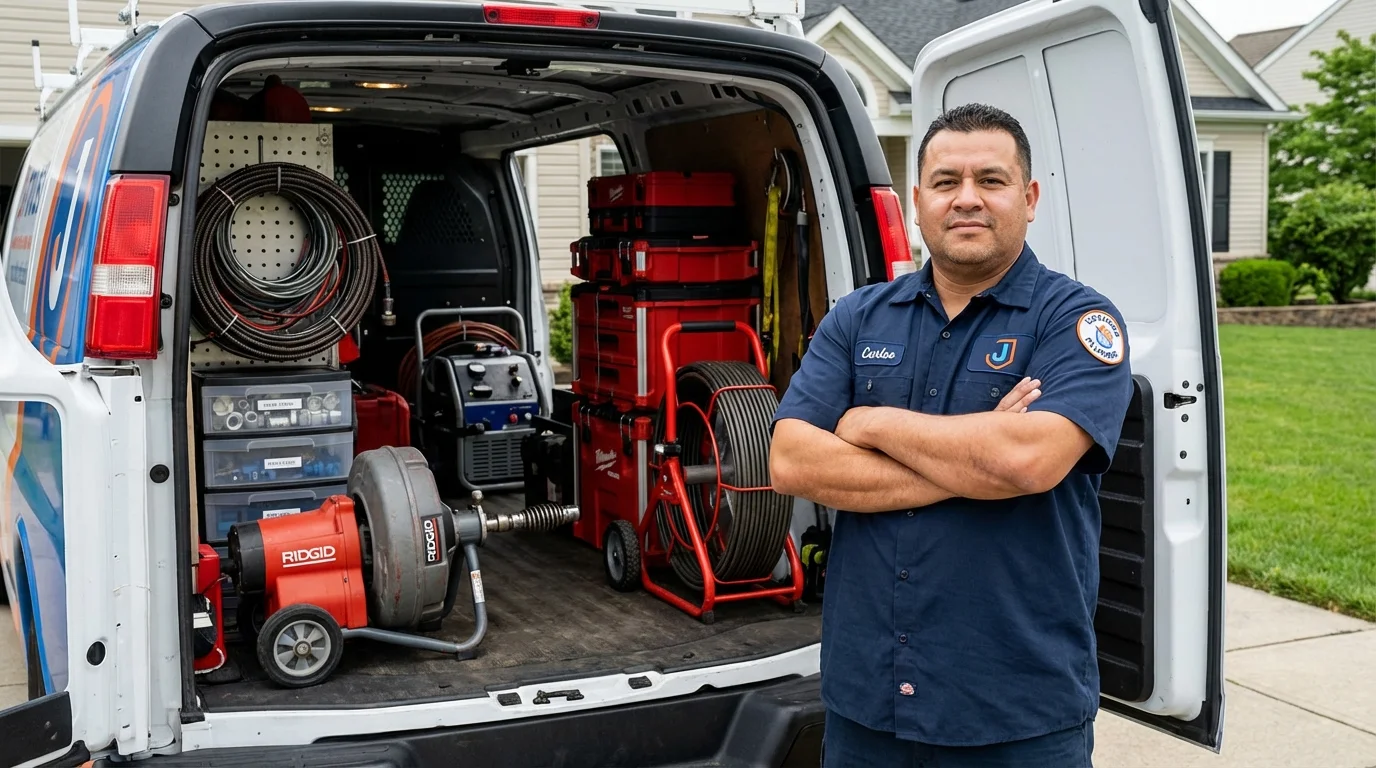 Professional drain cleaning equipment and Johns Plumbing LLC plumber in Ithaca